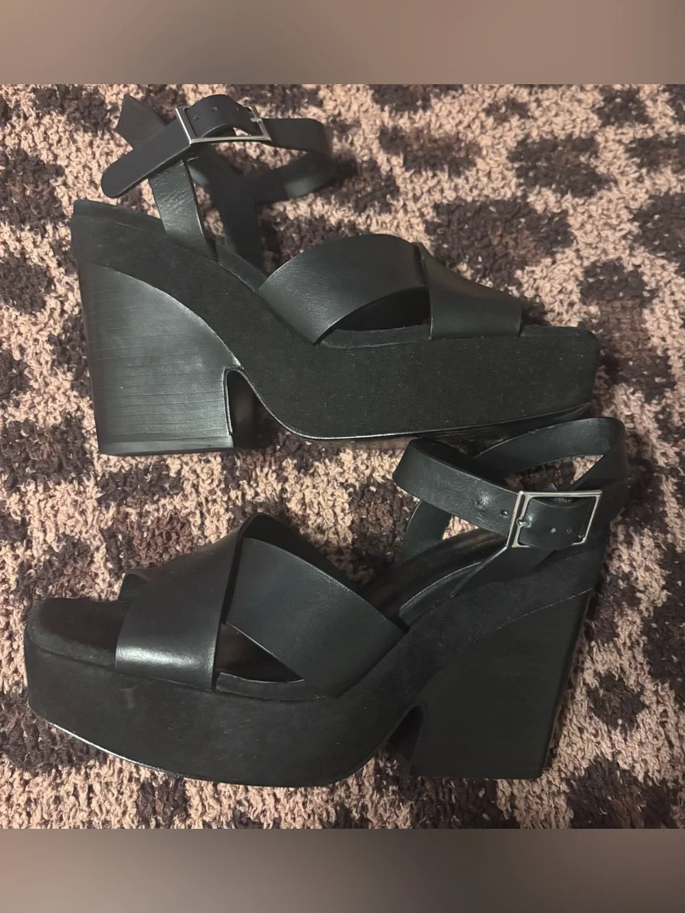 Reformation Juna Platform Leather and Suede Sandal